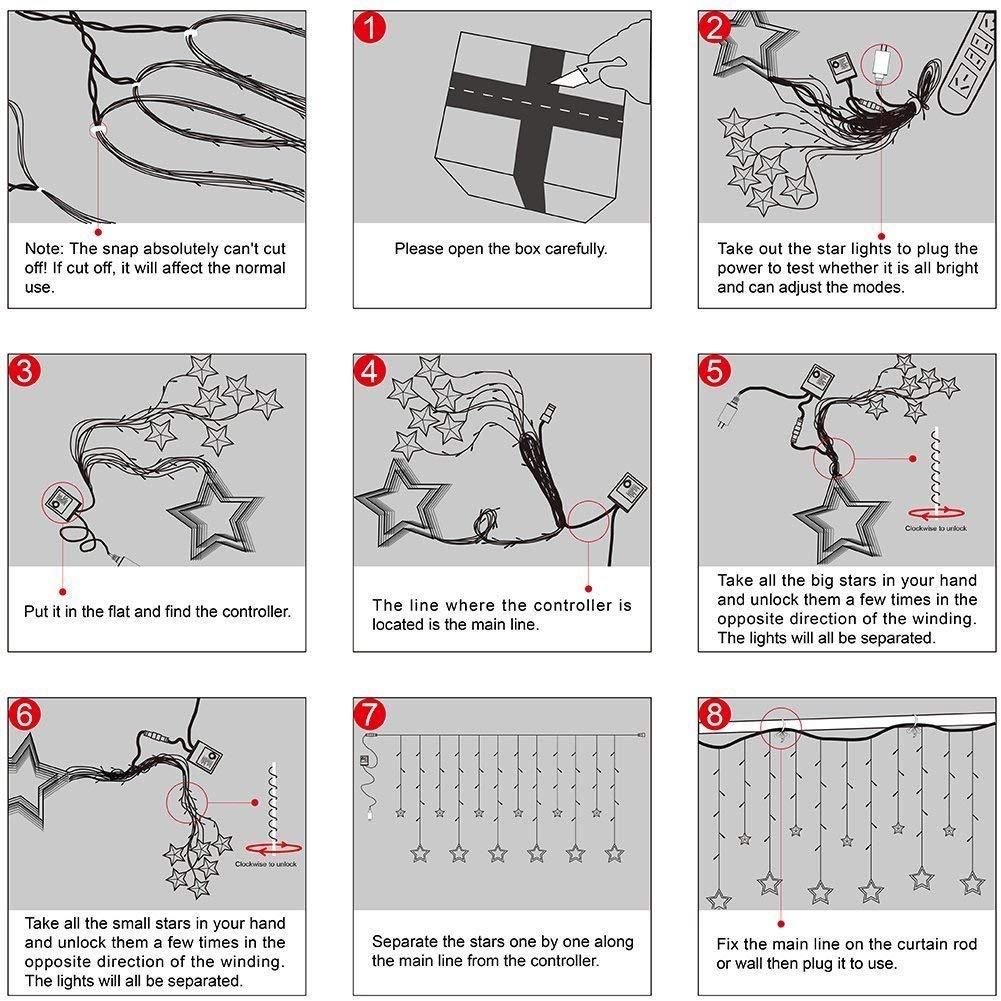 12 STARS CURTAIN LIGHT-Curtain String Lights, 2.5m 12 Stars 138 LED Window Curtain Lights Star Lights with 8 Flashing Modes Diwali Decoration String Lights for Christmas Wedding Party Home Garden, Warm White askddeal.com