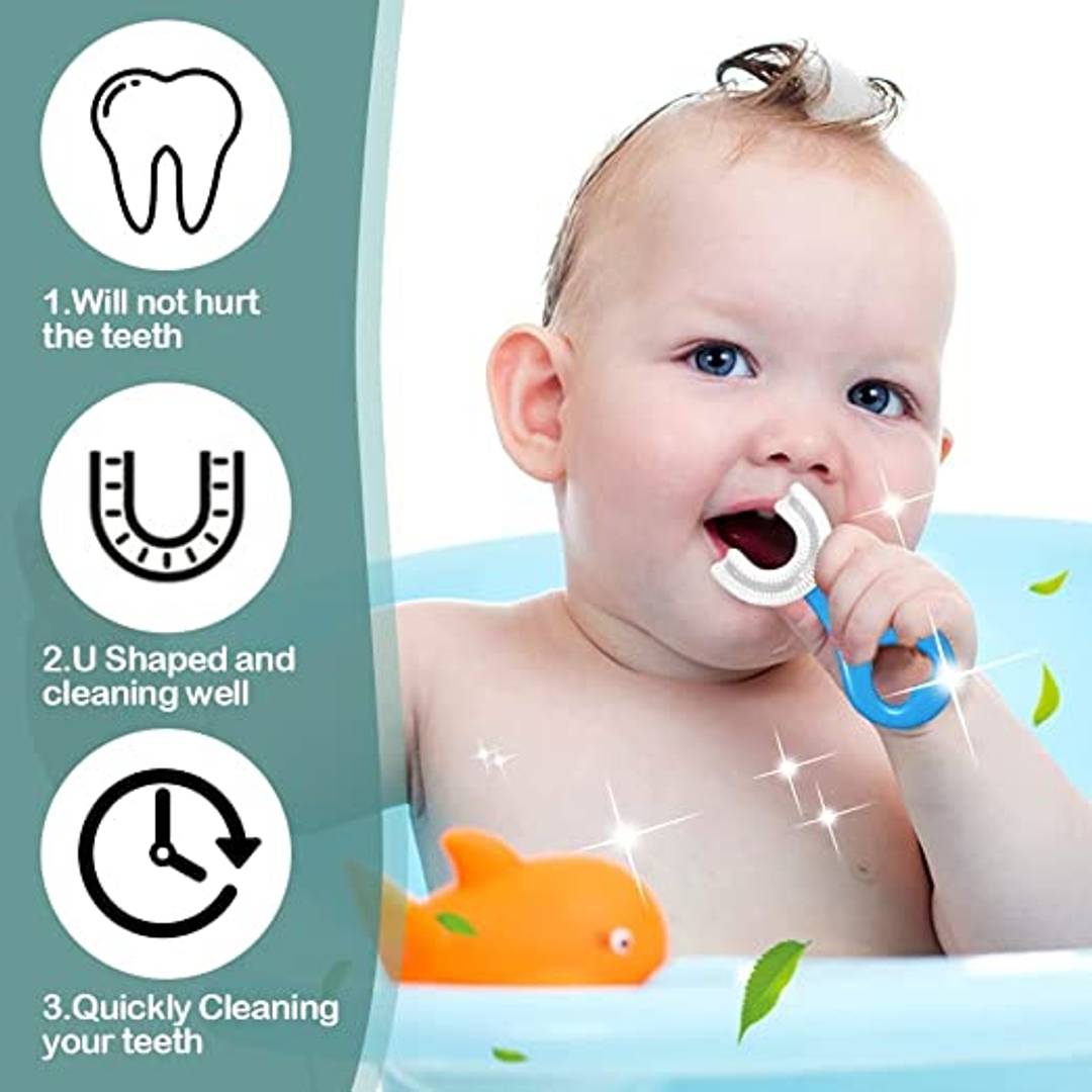 Shaped Toothbrush for Kids, 2-6 Years Kids Baby Infant Toothbrush, Food Grade Ultra Soft Silicone Brush Head, Whole Mouth Cleaning Tool