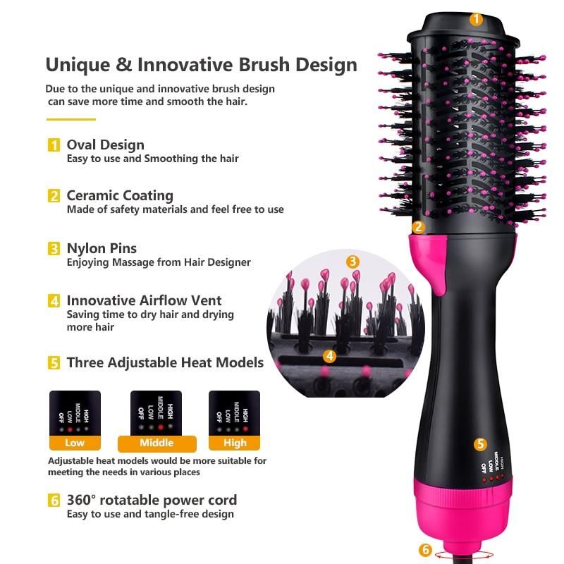 One Step Hair Dryer & Volumizer Salon Hot Air Paddle Styling Brush Negative Ion Generator Hair Straightener Curler askddeal.com