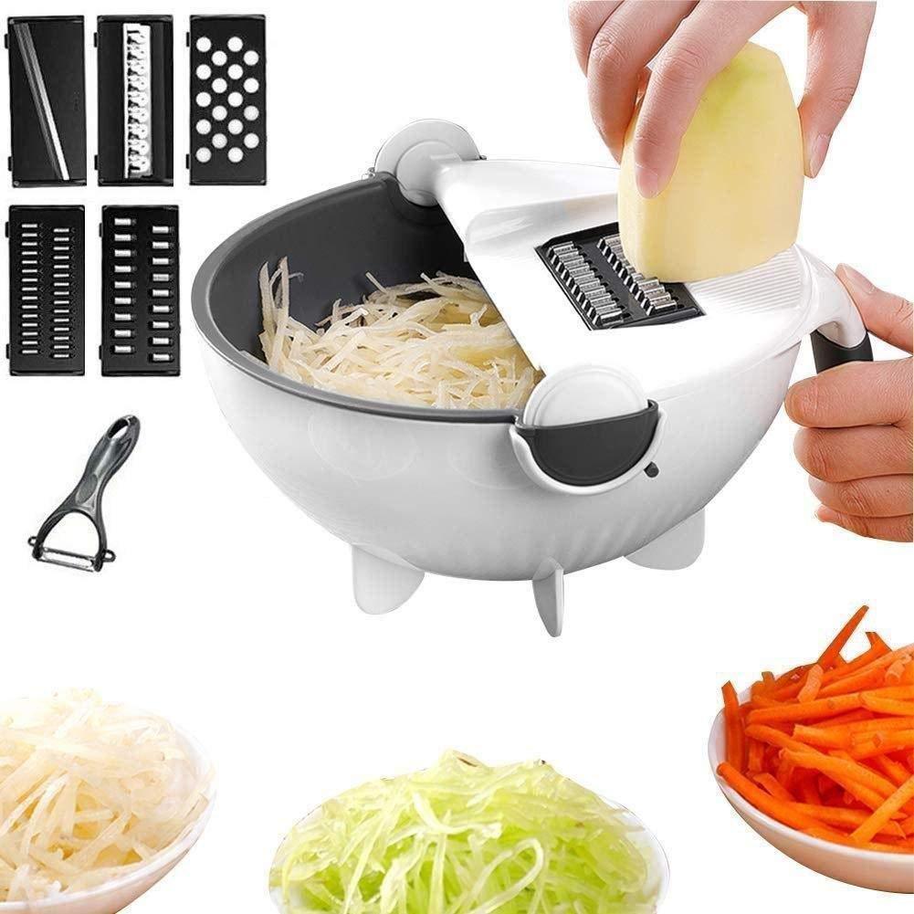 Vegetable Cutter with Drain Basket 9 in 1 Slicer, Multi-functional Magic Kitchen Veggie Fruit Shredder Grater Slicer askddeal.com